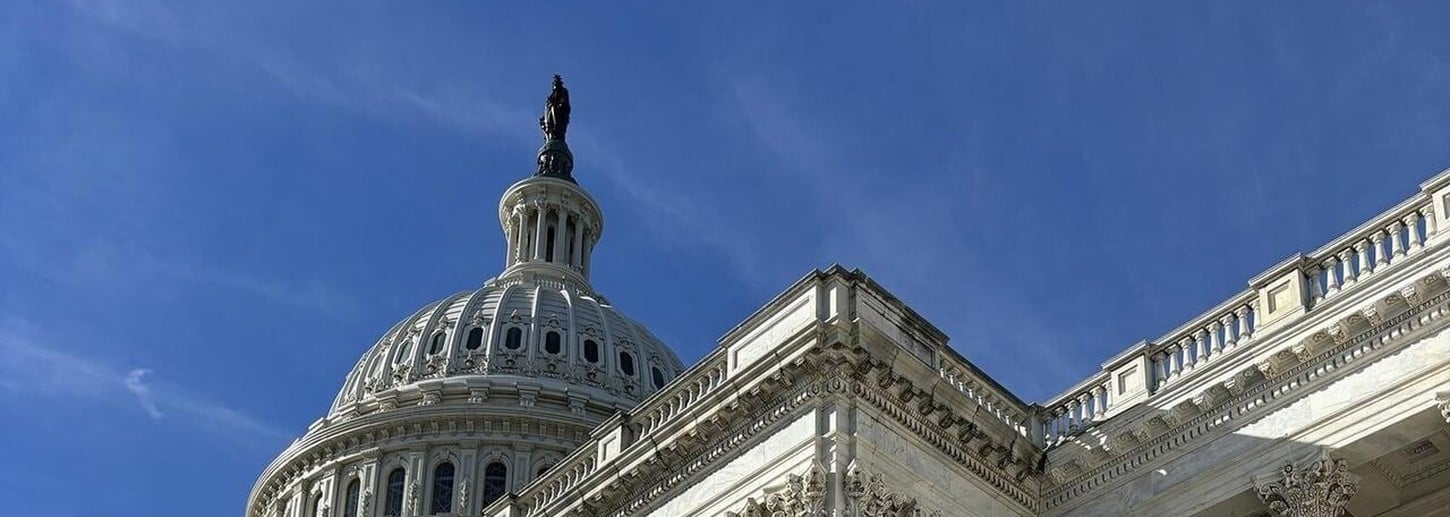 The U.S. Capitol dome and Statue of Freedom, viewed from the building where Skyreach performed stone and glass work